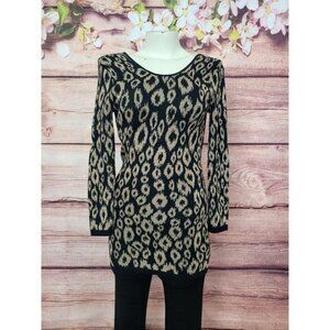 Sparkle & Fade Women’s Top Crop Black Gold Metallic Pullover Long Sleeve Size M